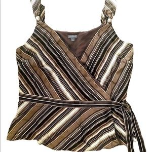 Ann Taylor Silk wrap blouse. Fully lined. Sleeveless. Size 10. Brown/ cream